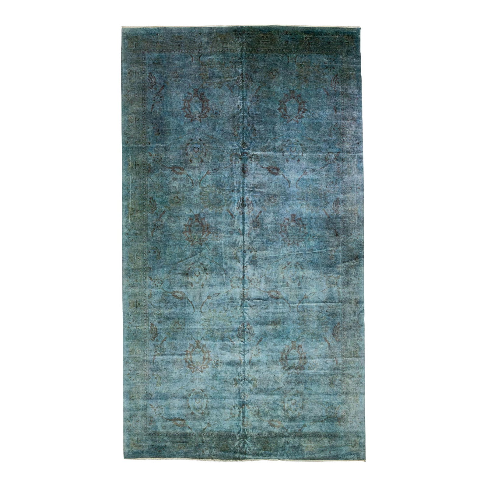 Turquoise Handmade Wool Rug 11'10 x 21'3 Floral Design Art Crafts Style (1 of 7)