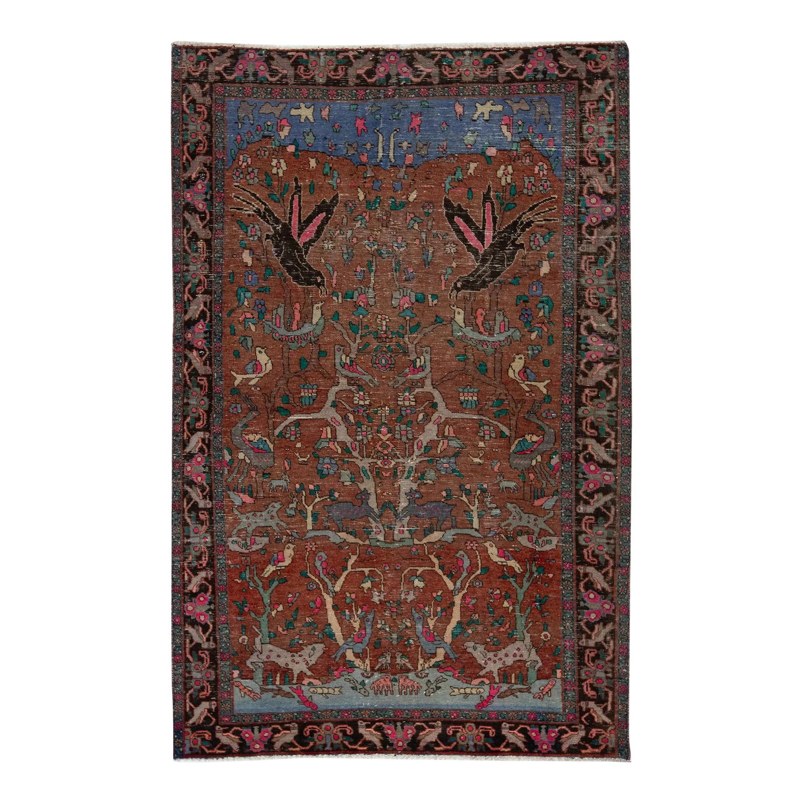 Vintage 4 x 7 Persian Wool Rug Rust Multicolor Design: Vintage 4 x 7 Persian Wool Rug Rust Multicolor Design Enhance your space with this exquisite vintage hand-knotted Persian wool rug, showcasing a striking rust field adorned with multicolor accents. Me