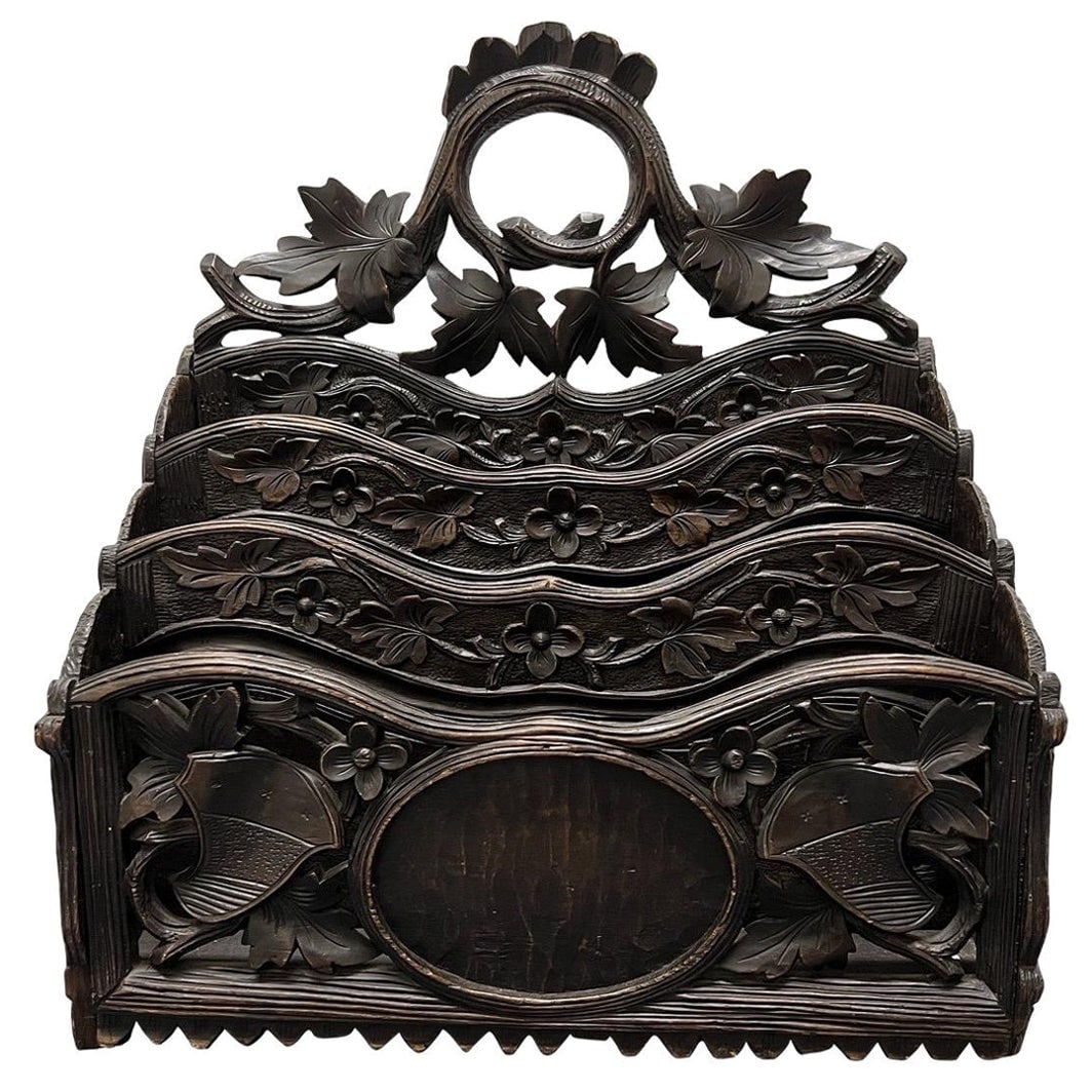 Antique Black Forest Hand Carved Canterbury Late 19th Century: Antique Black Forest Hand Carved Canterbury Late 19th Century This exquisite Antique German or Swiss Black Forest Canterbury is a fine example of late 19th-century craftsmanship. It features a beautif