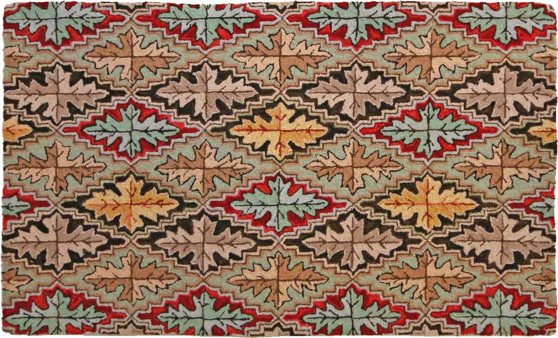 Hand-Hooked Wool Rug Early American Style 3x5 Aqua Blue Yellow (1 of 1)