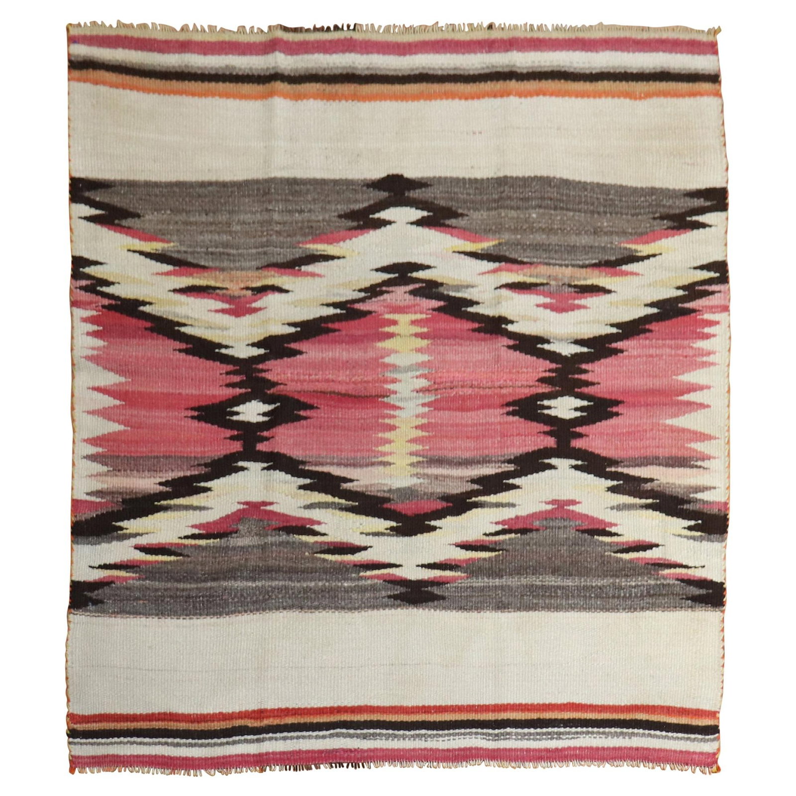 Vintage Navajo Tribal Wool Rug 50 x 56 Hand-Woven 1930s: Vintage Navajo Tribal Wool Rug 50 x 56 Hand-Woven 1930s Experience the beauty of Native American craftsmanship with this lovely tribal American Navajo square rug. Hand-woven from high-quality wool, th