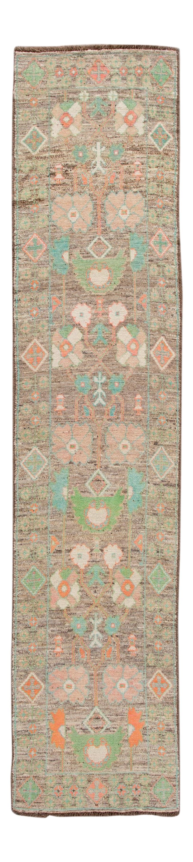 Colorful Modern Oushak Wool Runner 2'9 x 12'3 Handmade Turkish (1 of 10)