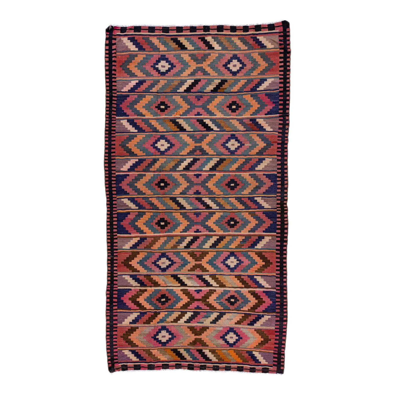 1960s Turkish Kilim Handmade Wool Rug Multicolor Tribal Design 6'6 x 12'4 (1 of 8)