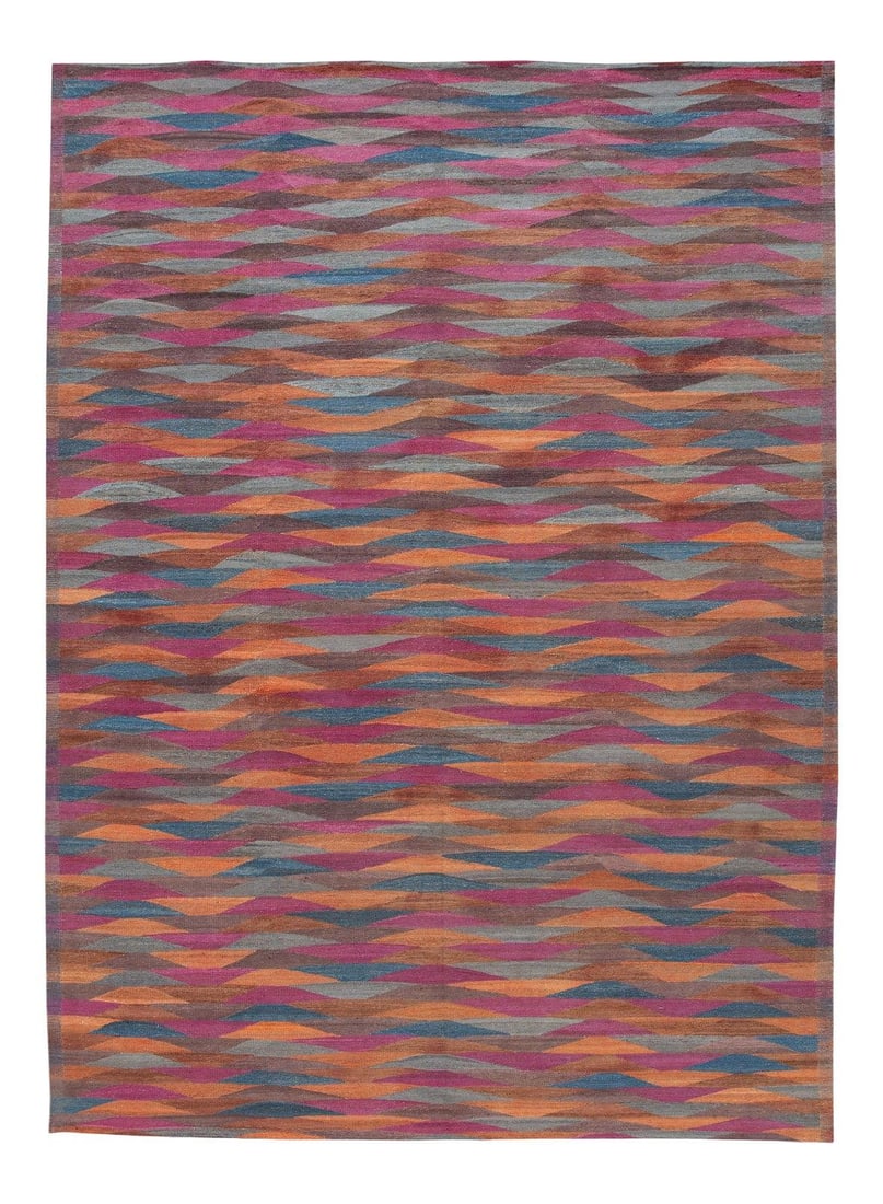 Vibrant Multicolor Modern Kilim Wool Rug 10' x 13'9: Vibrant Multicolor Modern Kilim Wool Rug 10' x 13'9 Enhance your living space with this stunning modern flat-weave Kilim handmade wool rug. Featuring a vibrant multicolor field and an abstract express