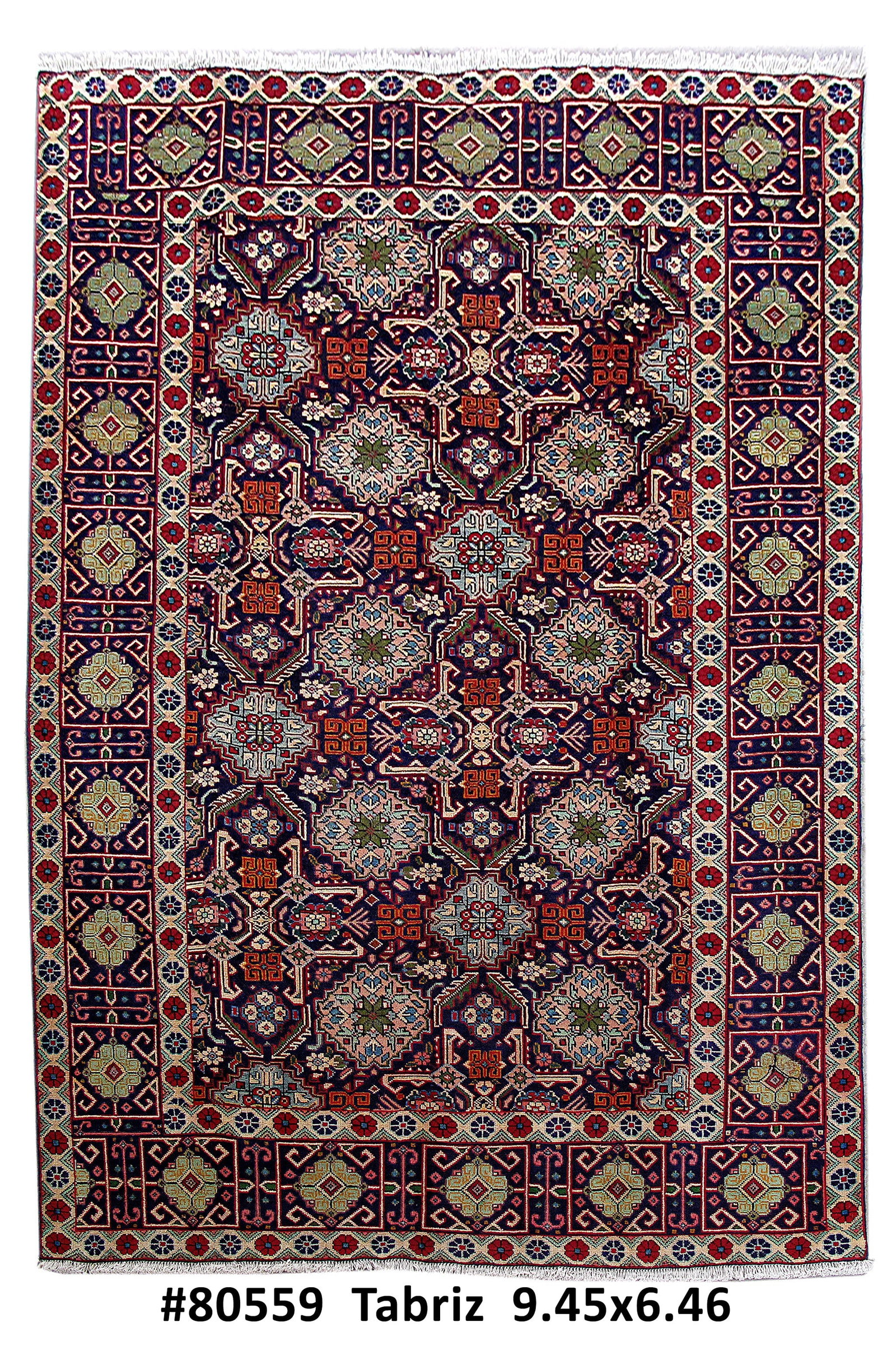 Handcrafted 6.6 x 9.5 Dark Blue Persian Tabriz Wool Rug (1 of 6)