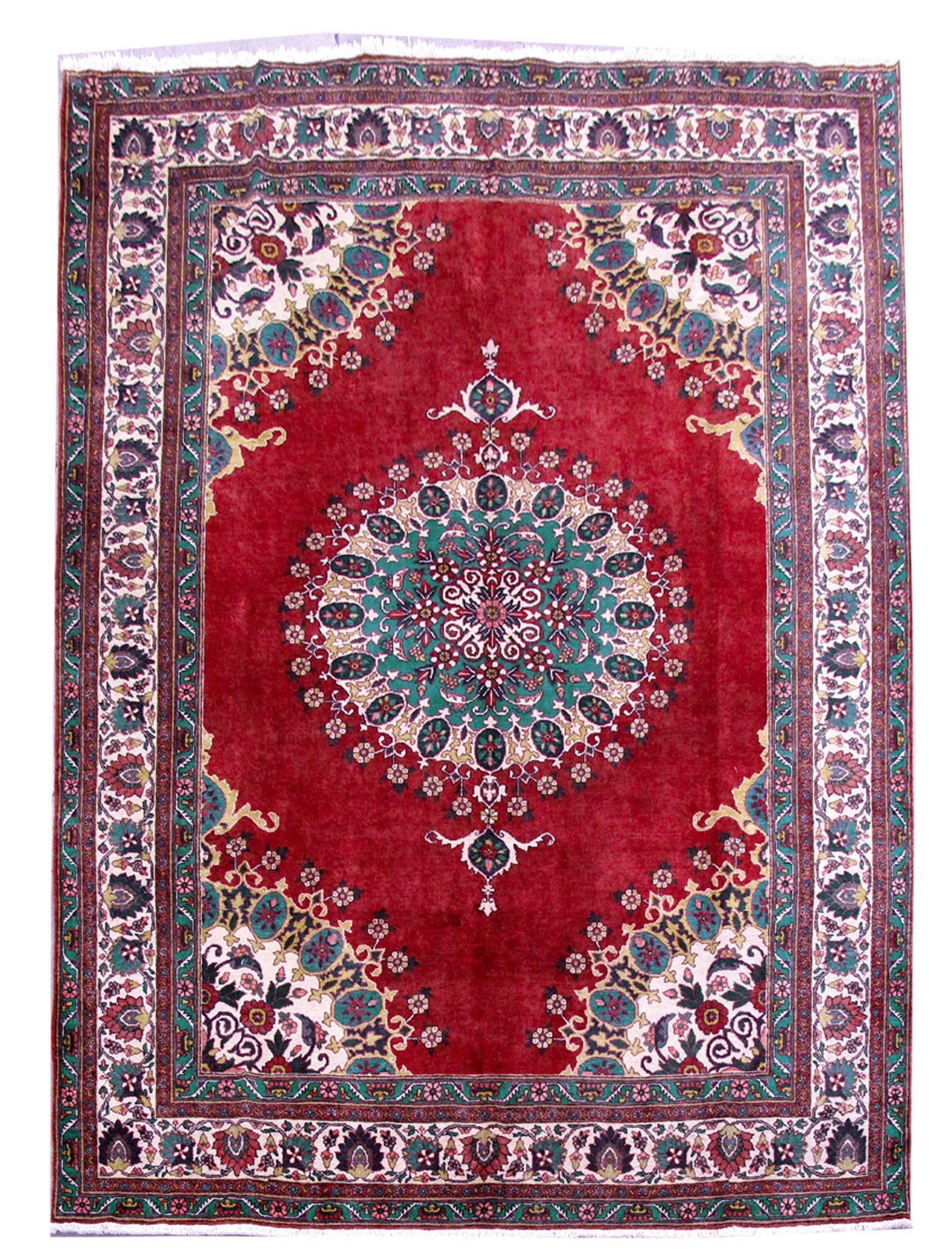 Handcrafted 8'11" x 12'5" Red Persian Tabriz Khoy Rug: Handcrafted 8'11" x 12'5" Red Persian Tabriz Khoy Rug Free continental US Shipping Enhance your living space with the exquisite 8' 11" x 12' 5" Red Persian Tabriz Khoy Rug, a true testament to traditi