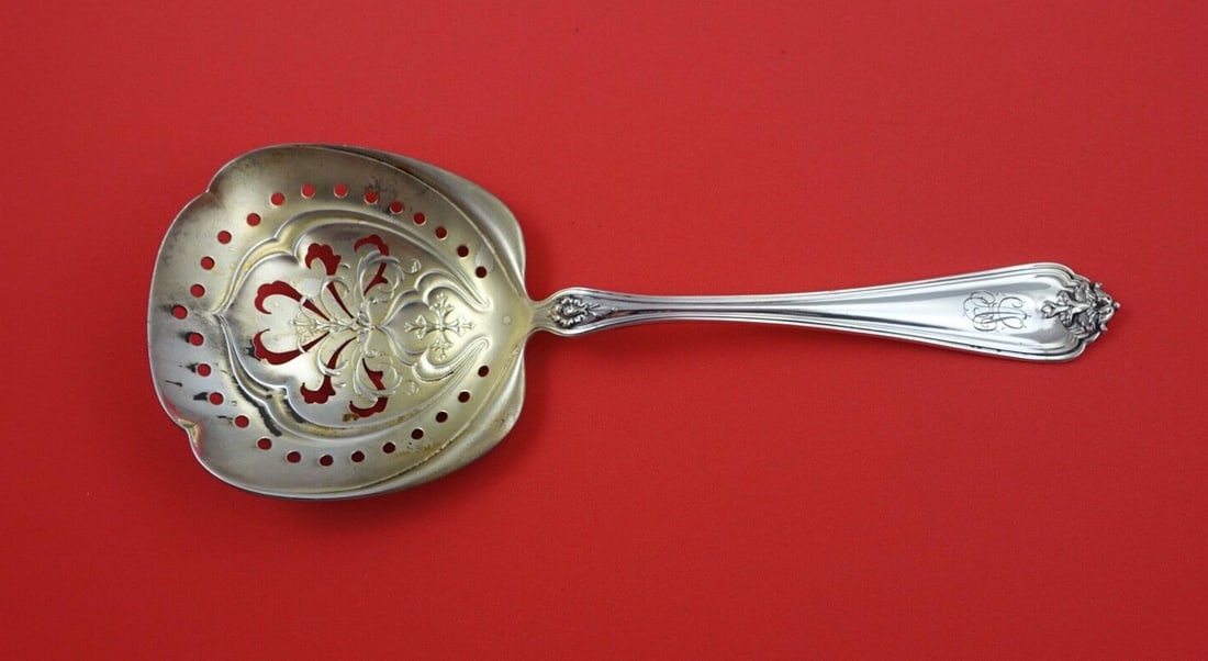 Whiting Duchess Sterling Silver Pea Spoon 8 5/8 Light Gold Wash (1 of 2)
