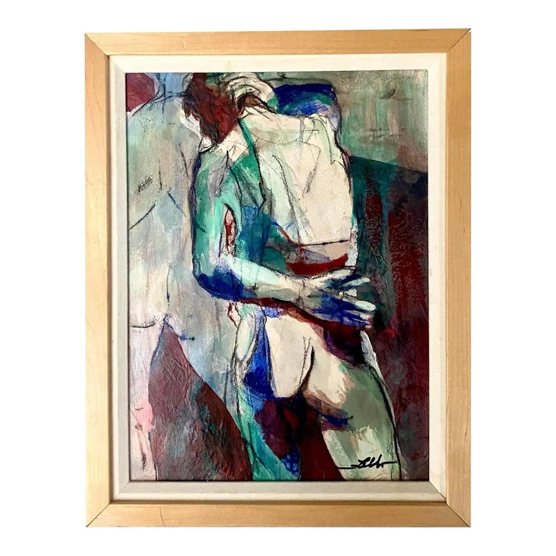 Original Oil Painting of Abstract Nude Signed by Faldo Midcentury Modern Art (1 of 6)