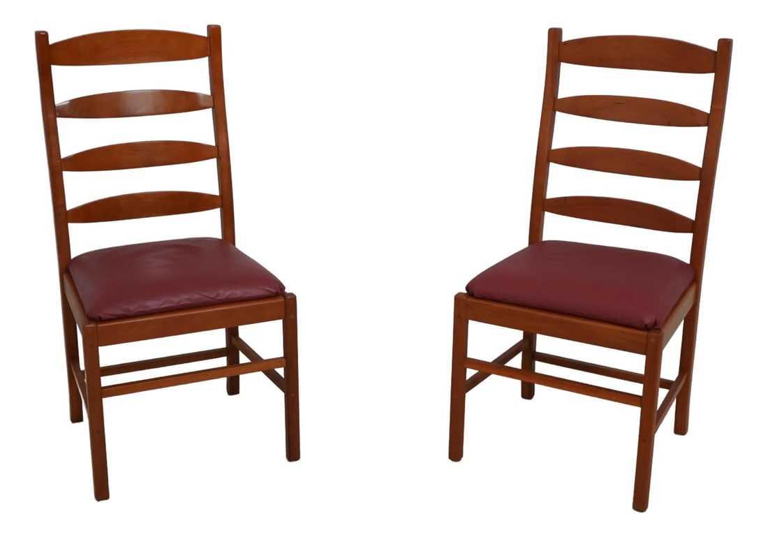 Modern Cherry Wood Side Chairs Pair by Donald Lord: Modern Cherry Wood Side Chairs Pair by Donald Lord This pair of Donald Lord Cherry Studio Craftsman side chairs showcases modern design with high-quality construction, reminiscent of Thomas Moser craf