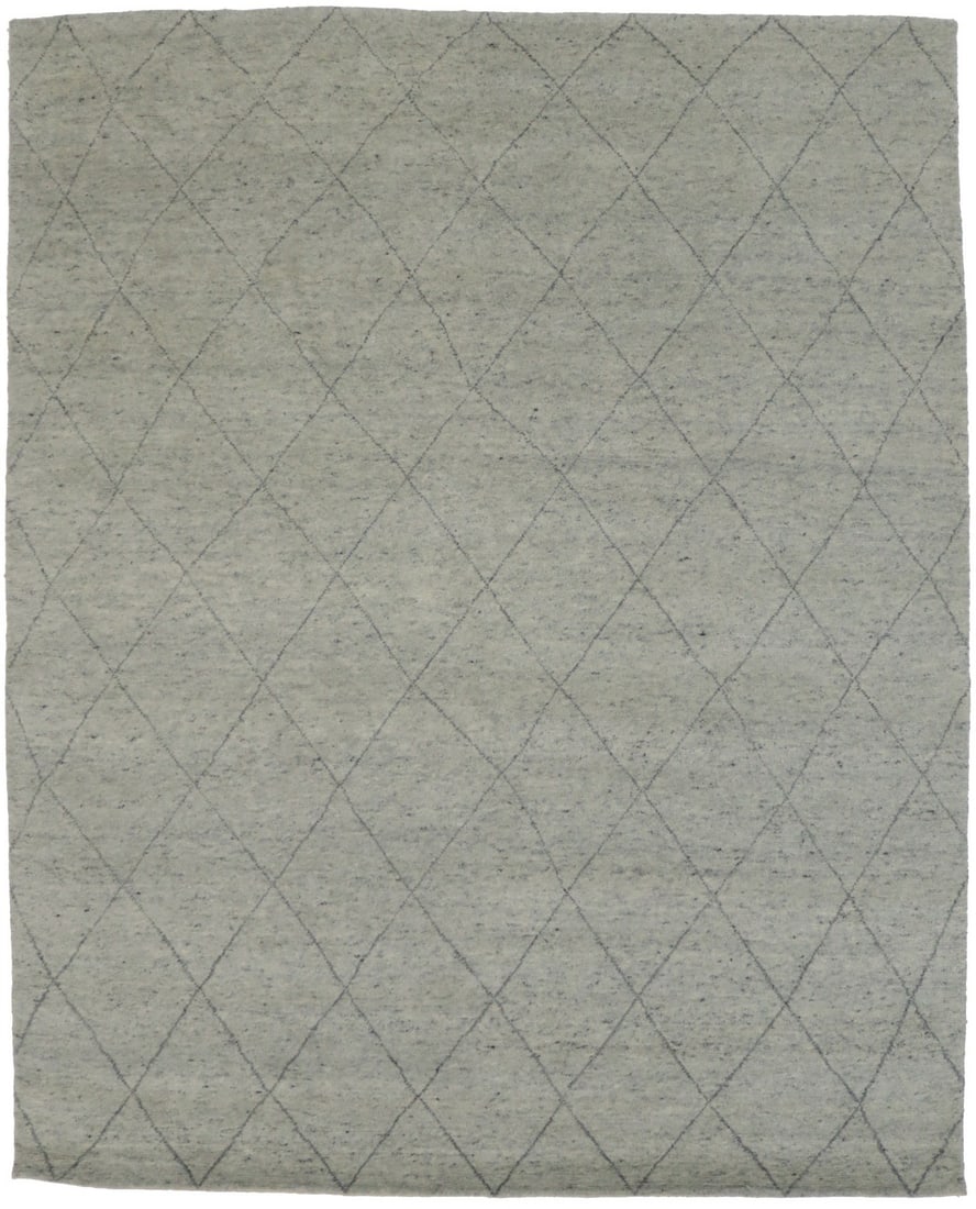 8' x 10' Hand-Knotted Wool Rug Geometric Modern Pattern: 8' x 10' Hand-Knotted Wool Rug Geometric Modern Pattern This is a large handmade Moroccan-style area rug featuring a modern geometric design in a greige color. Expertly hand-knotted from wool, this re
