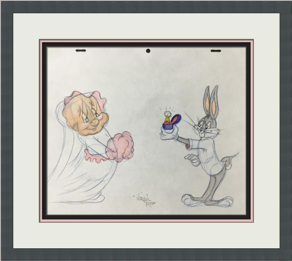 Virgil Ross Signed Bugs Bunny Elmer Fudd Model Sheet Custom Framed Art (1 of 6)