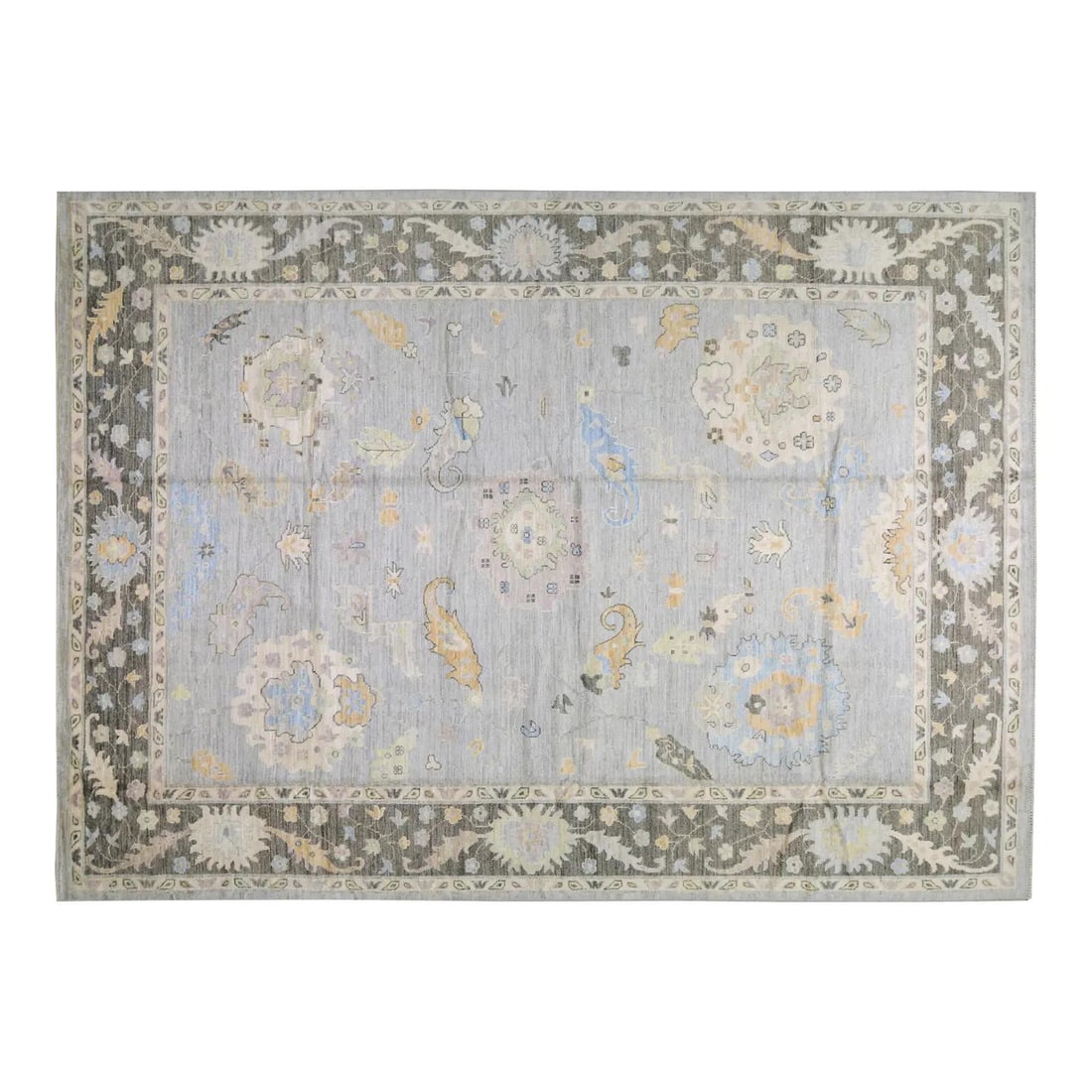 Sky Blue Wool Oushak Floral Hand Knotted Area Rug 10'X13'10" (1 of 6)