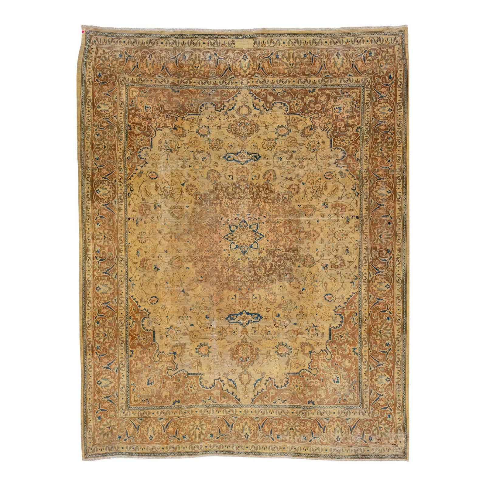 1960s Handmade Persian Tabriz Ivory Wool Rug 9'4 x 12' Floral Design (1 of 7)