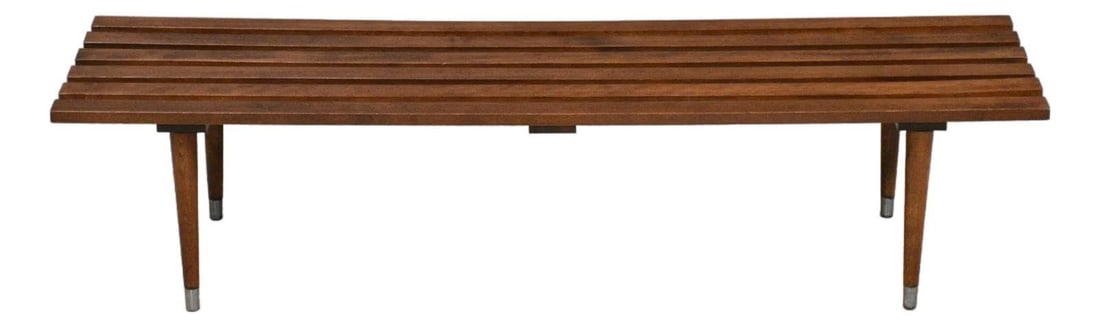 Solid Beech Mid Century Modern Coffee Table or Entryway Bench 1960s USA: Solid Beech Mid Century Modern Coffee Table or Entryway Bench 1960s USA This mid-century modern coffee table or entryway bench features a solid beech construction with a walnut color finish. The piece