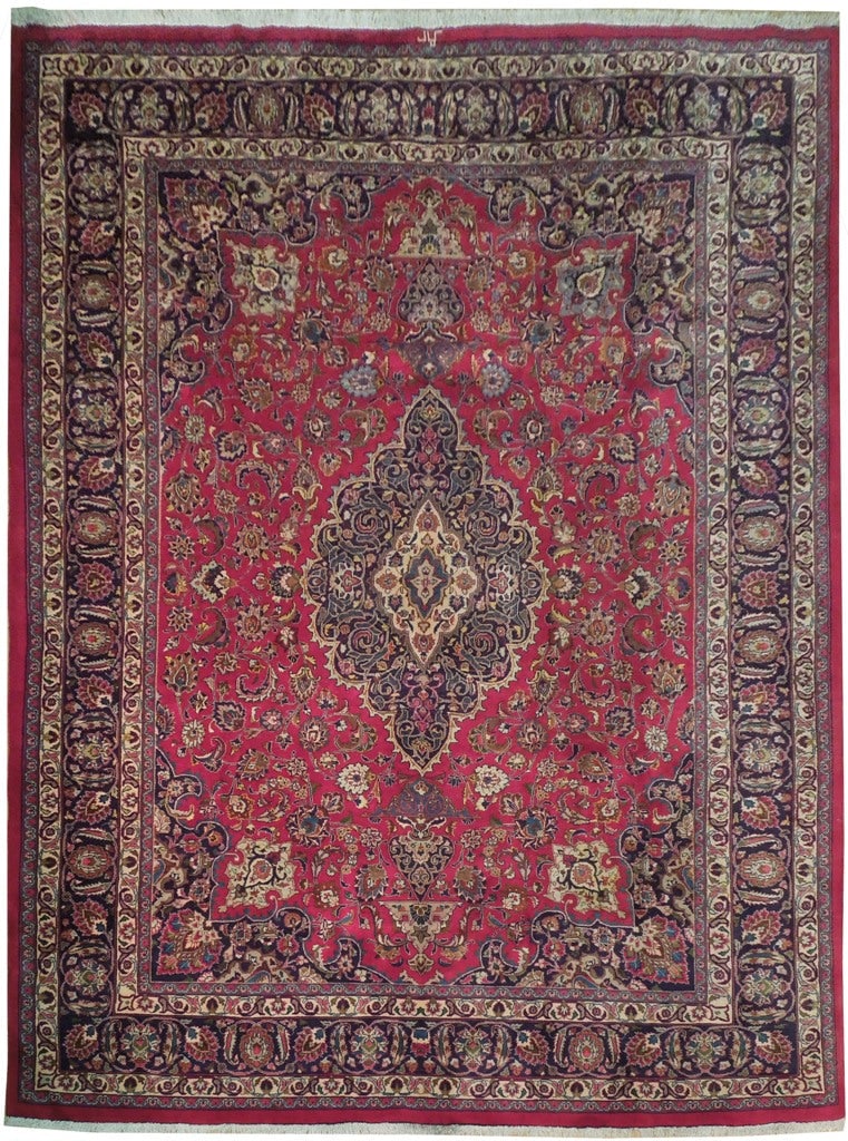 Handmade Persian Kashan Rug 9.8 x 12.8 Signed Ivory Floral (1 of 6)