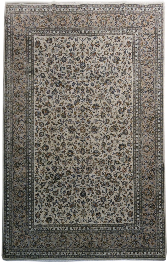 Ivory Persian Kashan Rug 8' x 13' Handcrafted Silk-Like Pile (1 of 6)