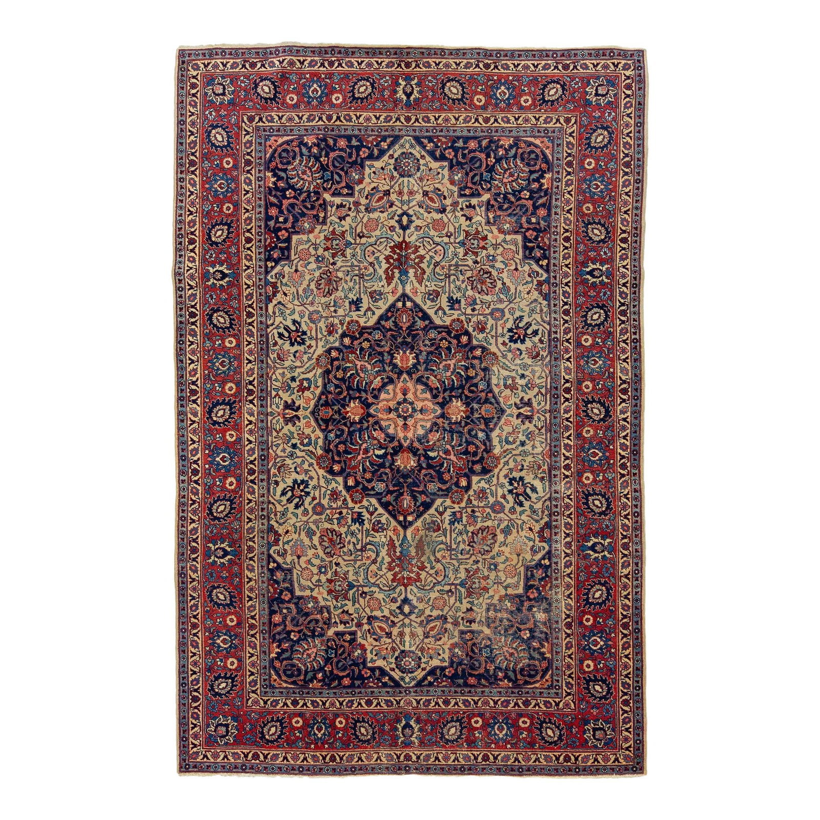 1920s Blue Persian Tabriz Wool Rug Medallion Design 6'6 x 10'1: 1920s Blue Persian Tabriz Wool Rug Medallion Design 6'6 x 10'1 This exquisite Persian Tabriz wool rug, crafted in the 1920s, features a stunning medallion floral design that showcases a harmonious ble