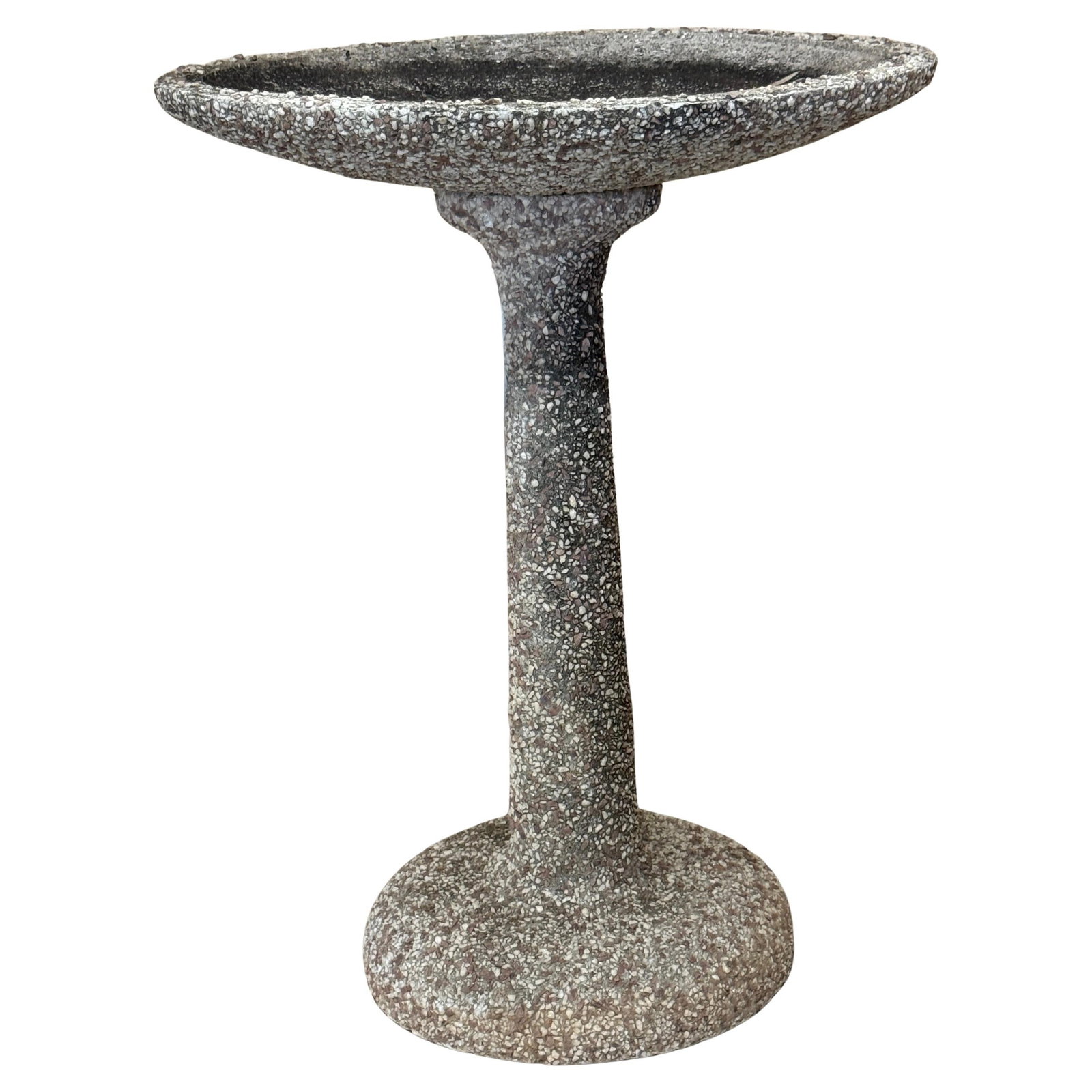 French Modern 1950s Cast Stone Textured Birdbath Planter: French Modern 1950s Cast Stone Textured Birdbath Planter This French modern cast stone birdbath or planter, crafted in the 1950s, is a substantial addition to any outdoor or garden space. Standing at 