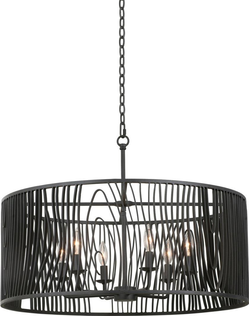 Kalco Morre Black Iron Contemporary Pendant Light 6 Bulb Dimmable (1 of 1)