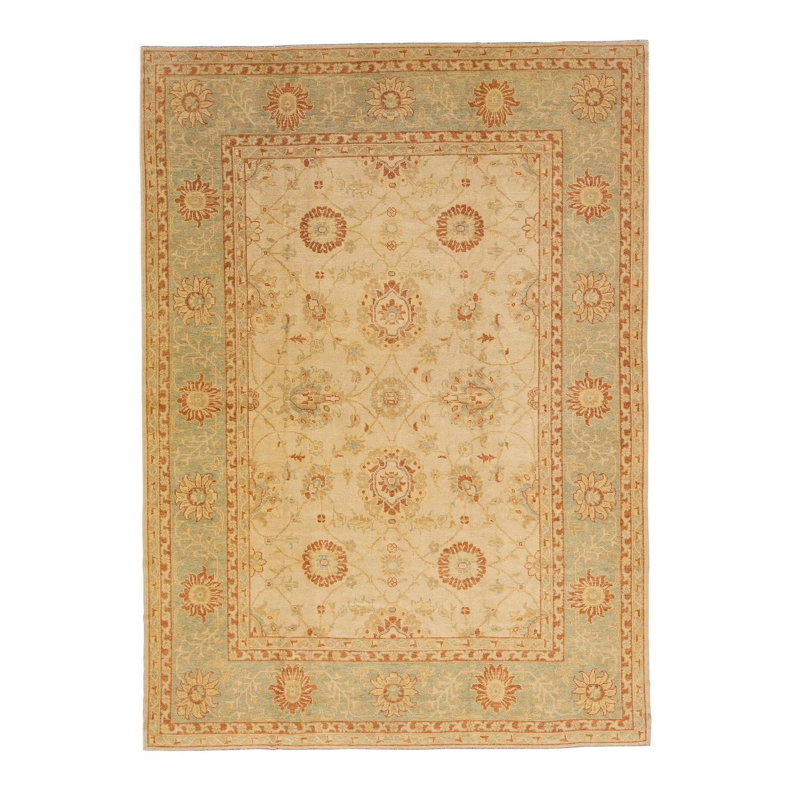 Handmade Modern Turkish Wool Rug 9'5" x 13' Tan Floral Design (1 of 7)