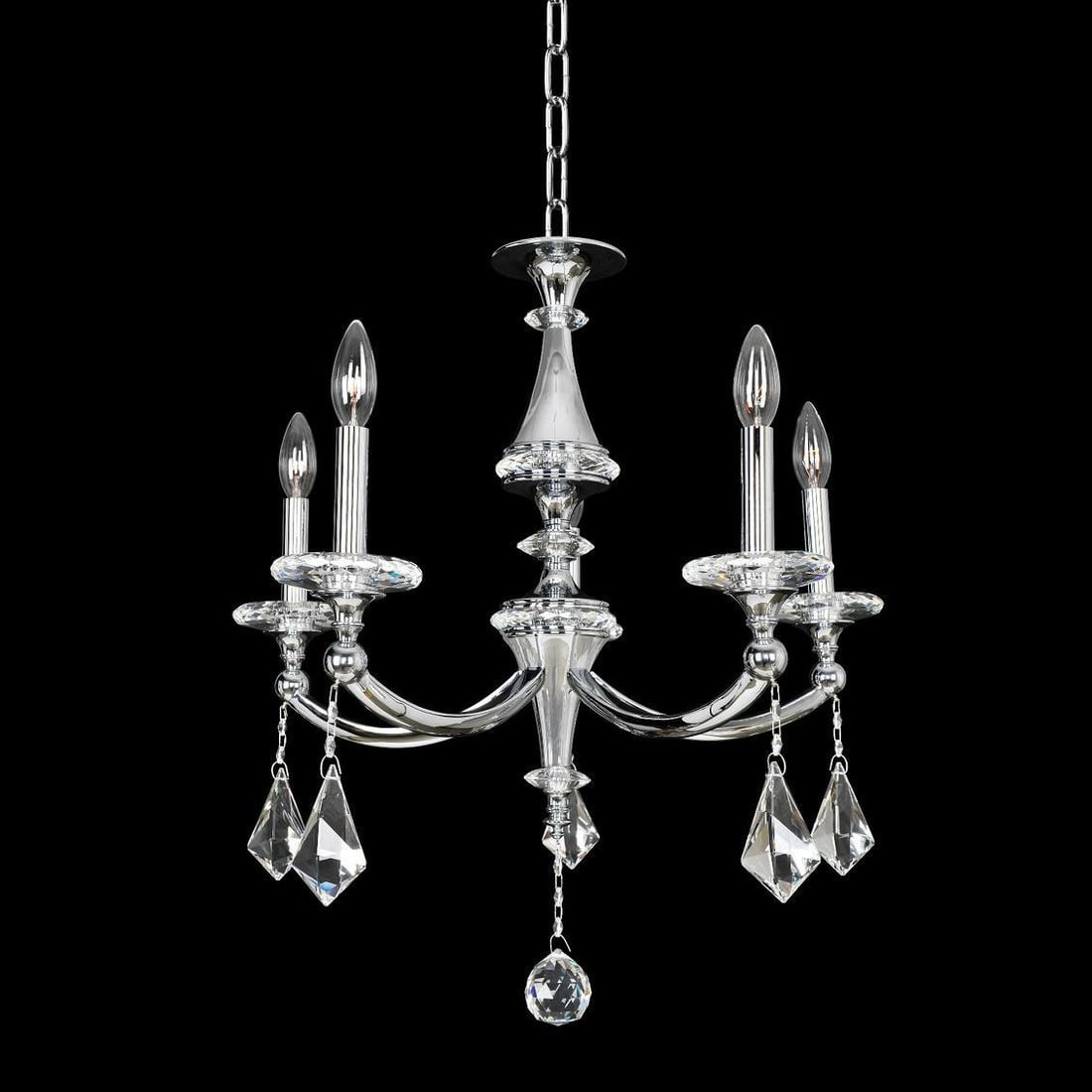 Kalco Floridia 5-Light Chrome Crystal Chandelier Modern Classic: Kalco Floridia 5-Light Chrome Crystal Chandelier Modern Classic Illuminate your space with the Floridia 5 Light Chrome & Crystal Chandelier, a stunning piece that combines modern elegance with classic