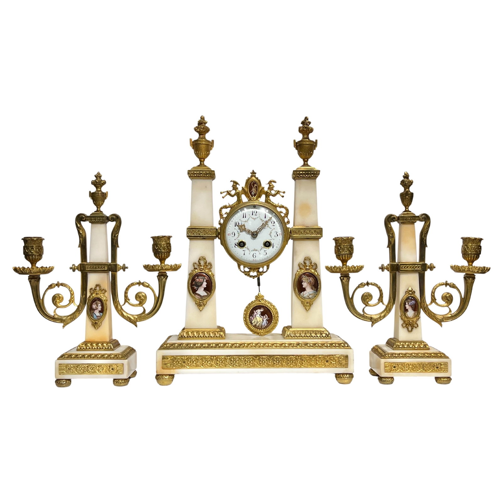 Set of 3 Louis XVI French Onyx and Bronze Clock with Candelabra c1880s (1 of 11)