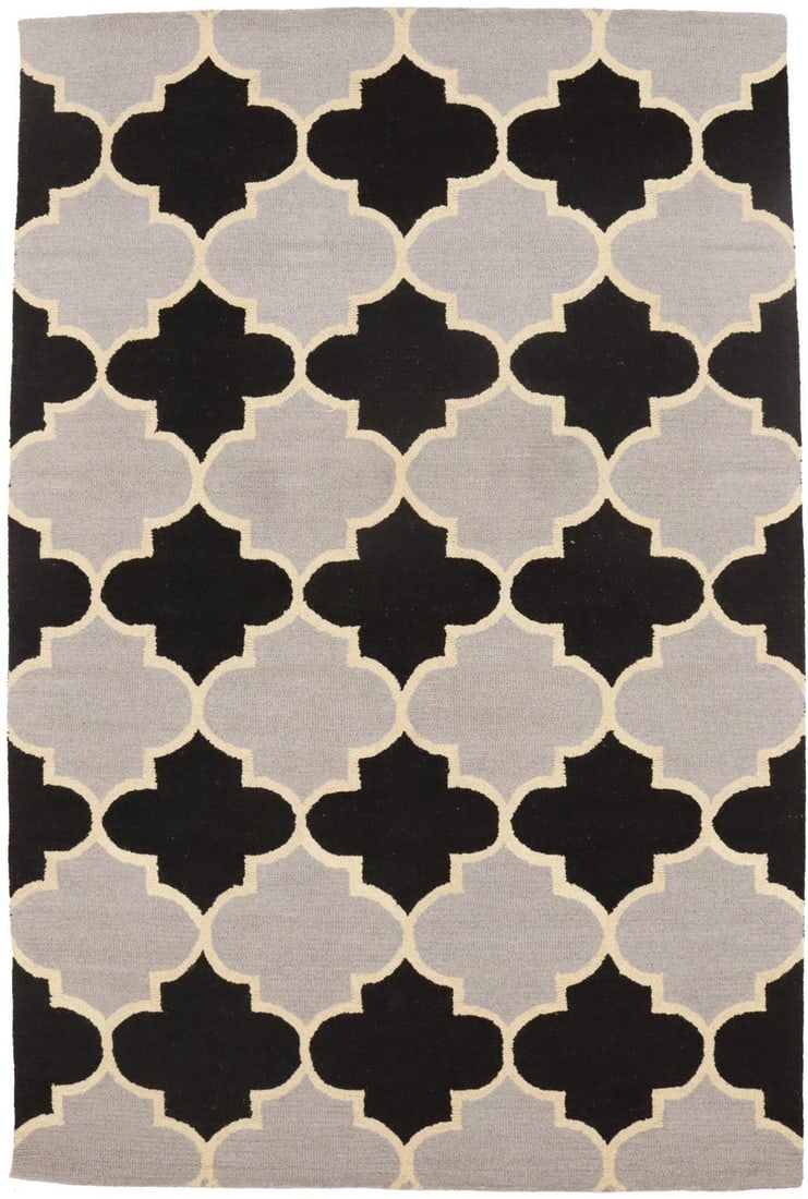 5x8 Wool Trellis Rug Hand Tufted Black Multicolor Modern (1 of 15)
