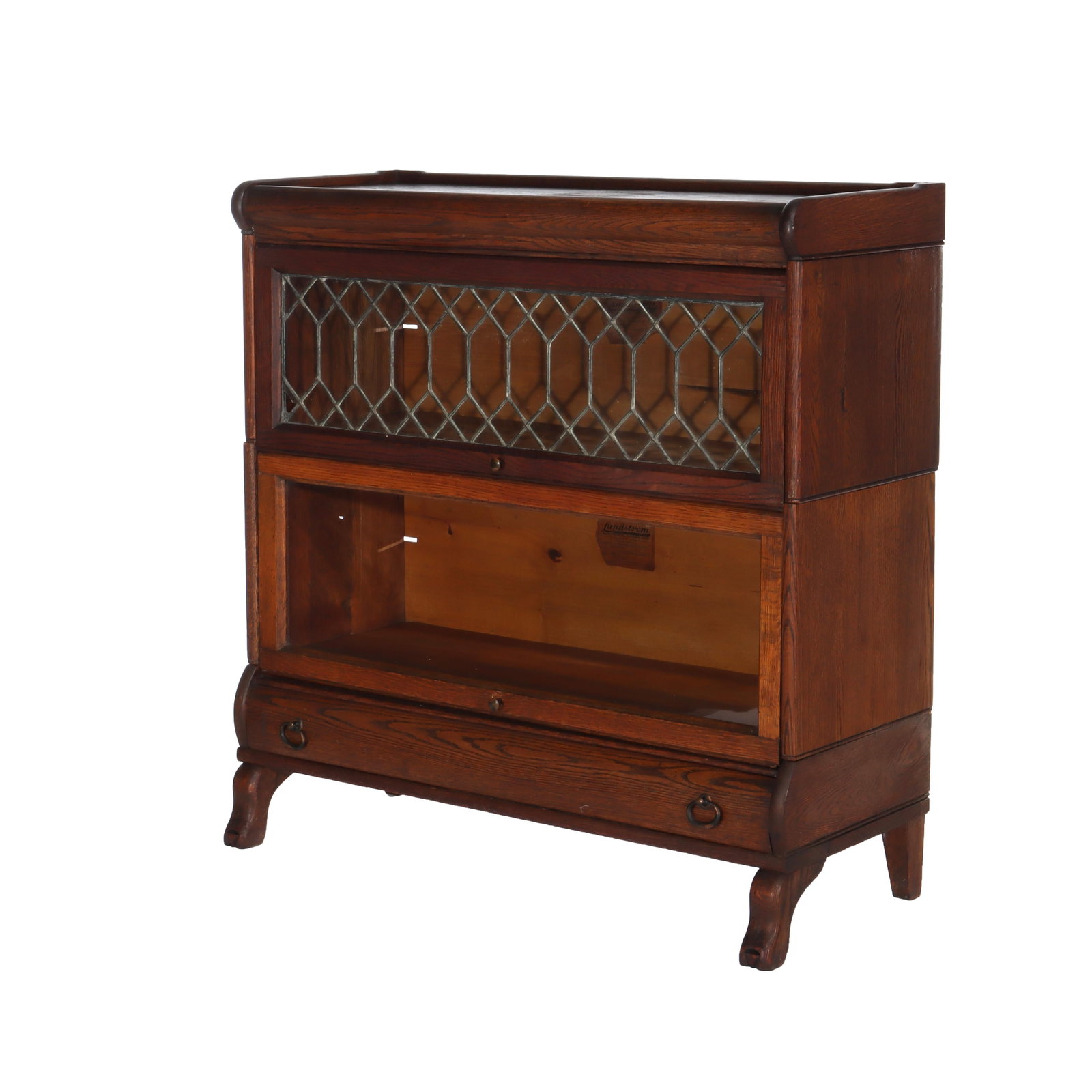 Oak Barrister Bookcase by Lundstrom 2-Stack Leaded Glass C1910 - 2