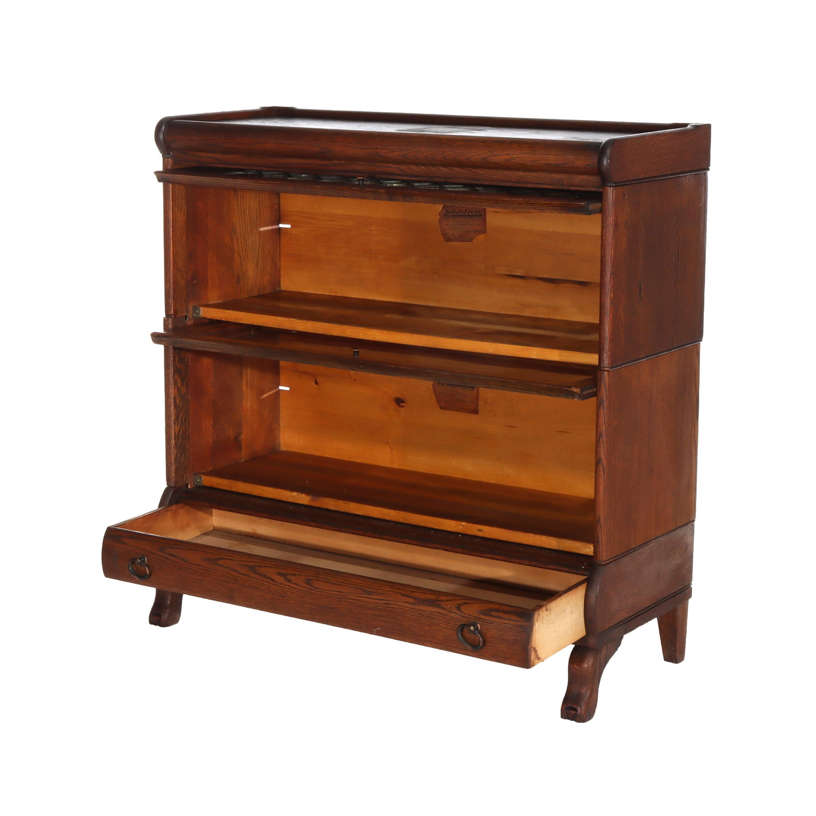 Oak Barrister Bookcase by Lundstrom 2-Stack Leaded Glass C1910 - 6