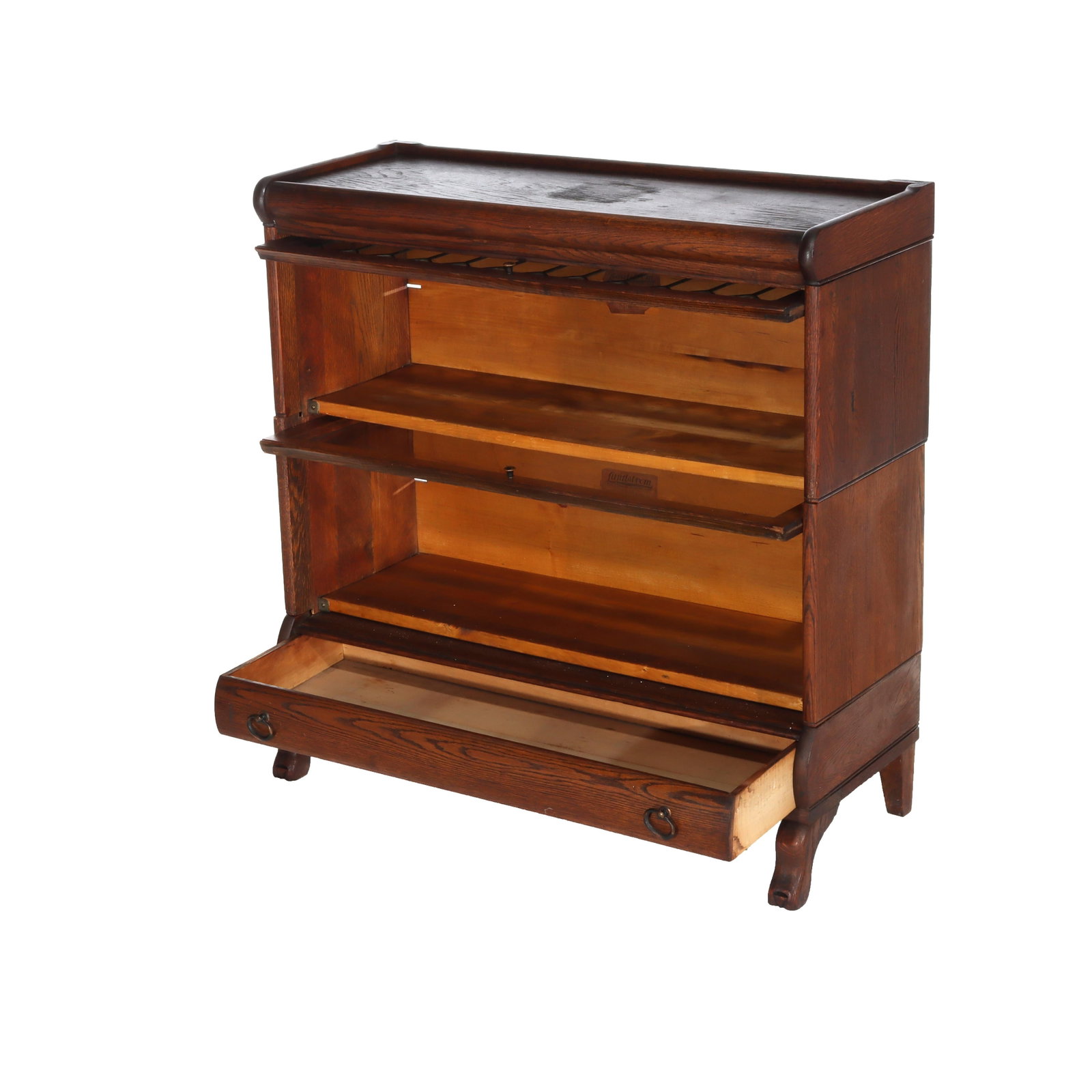 Oak Barrister Bookcase by Lundstrom 2-Stack Leaded Glass C1910 - 7