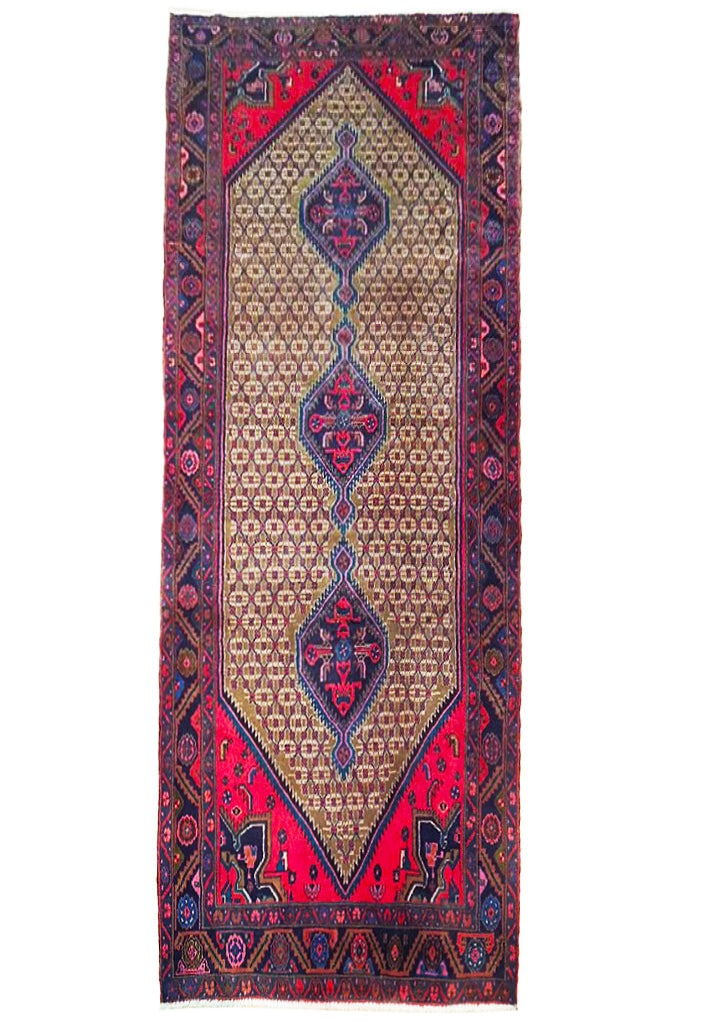 5' x 10.5' Ivory Semi-Antique Persian Koliai Runner Handmade Wool: 5' x 10.5' Ivory Semi-Antique Persian Koliai Runner Handmade Wool Free continental US Shipping Introducing the 5' x 10' Ivory Semi-Antique Persian Koliai Runner, a captivating addition that infuses hi