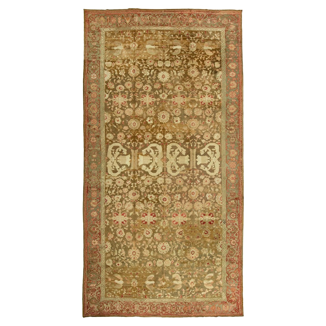 Oversize 19th Century Indian Agra Carpet Wool Hand-Knotted British Colonial Design: Oversize 19th Century Indian Agra Carpet Wool Hand-Knotted British Colonial Design Discover the elegance of the Zabihi Collection Oversize Indian Antique Agra Carpet, a remarkable piece that embodies 