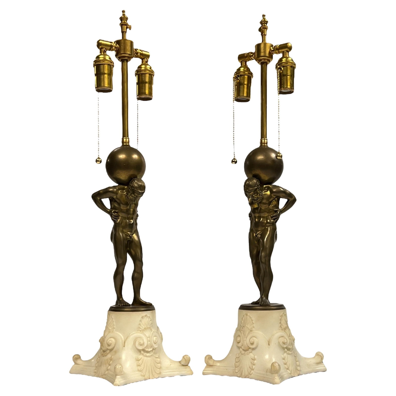 Set of 2 Bronze Greek Atlas Lamps Attributed to E.F. Caldwell (1 of 10)