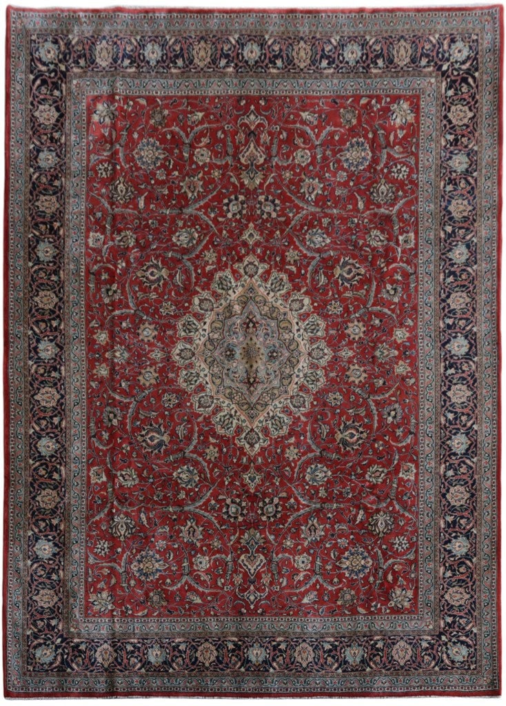 Handcrafted 9 x 12.6 Red Persian Sarouk Wool Rug (1 of 6)