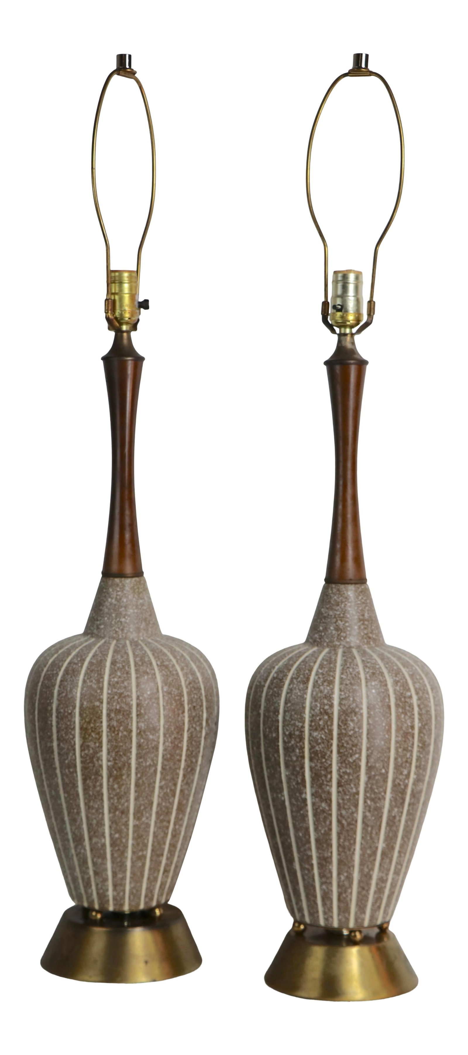 Stylish Mid Century Ceramic Table Lamps with Teak and Brass (1 of 10)