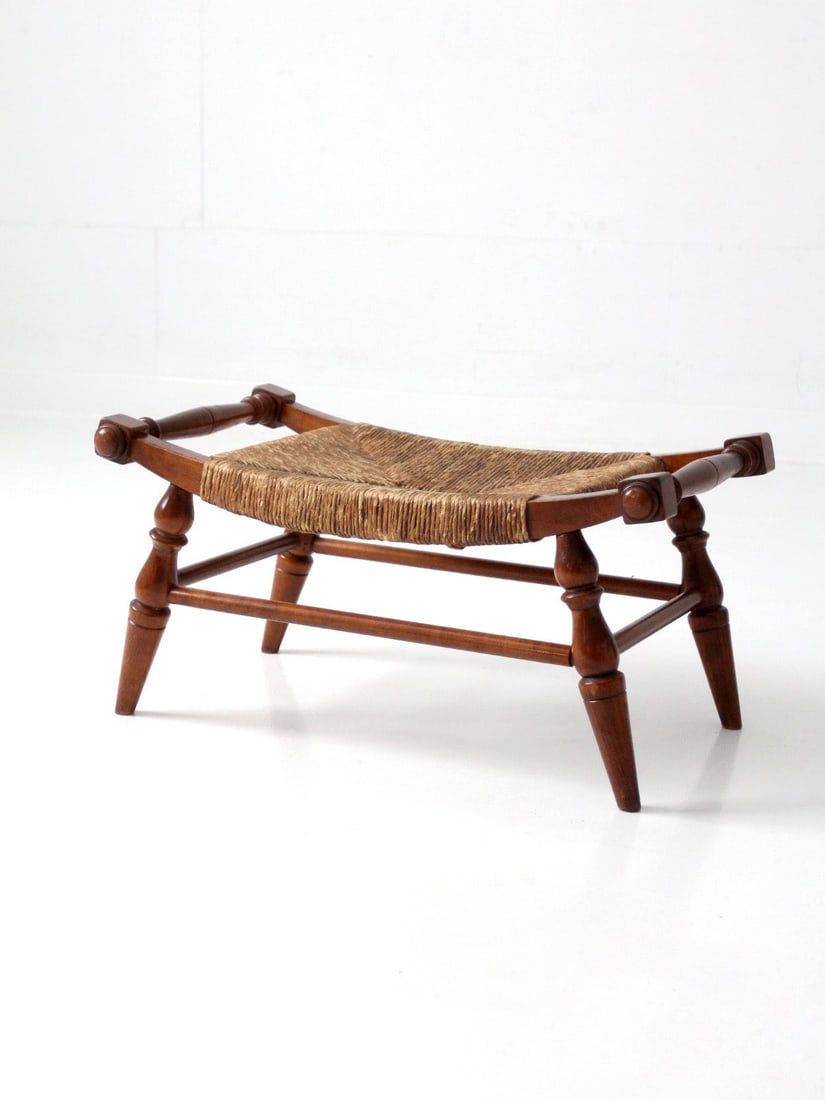 Rush Seat Low Bench with Turned Stretchers (1 of 18)