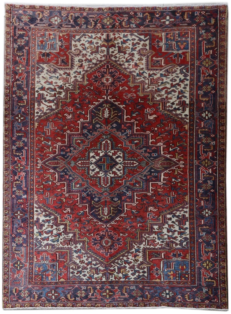 7.5 x 10.1 Handwoven Red Persian Heriz Area Rug from Iran (1 of 6)