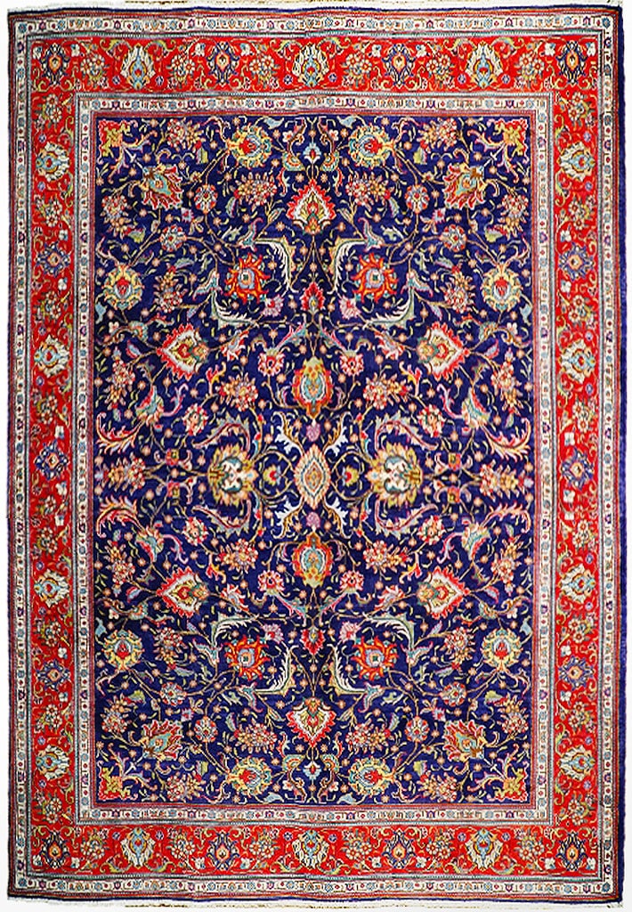 10 x 12.5 Handcrafted Persian Tabriz Wool Rug Navy Blue Floral Design (1 of 4)