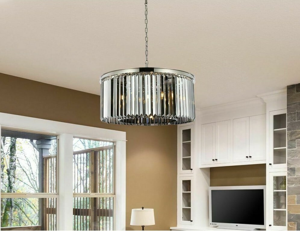 Sydney 8-Light Crystal Chandelier Polished Nickel 31.5 Inch: Sydney 8-Light Crystal Chandelier Polished Nickel 31.5 Inch This modern crystal chandelier features eight lights and a polished nickel finish, offering a sophisticated accent for foyers, dining rooms,