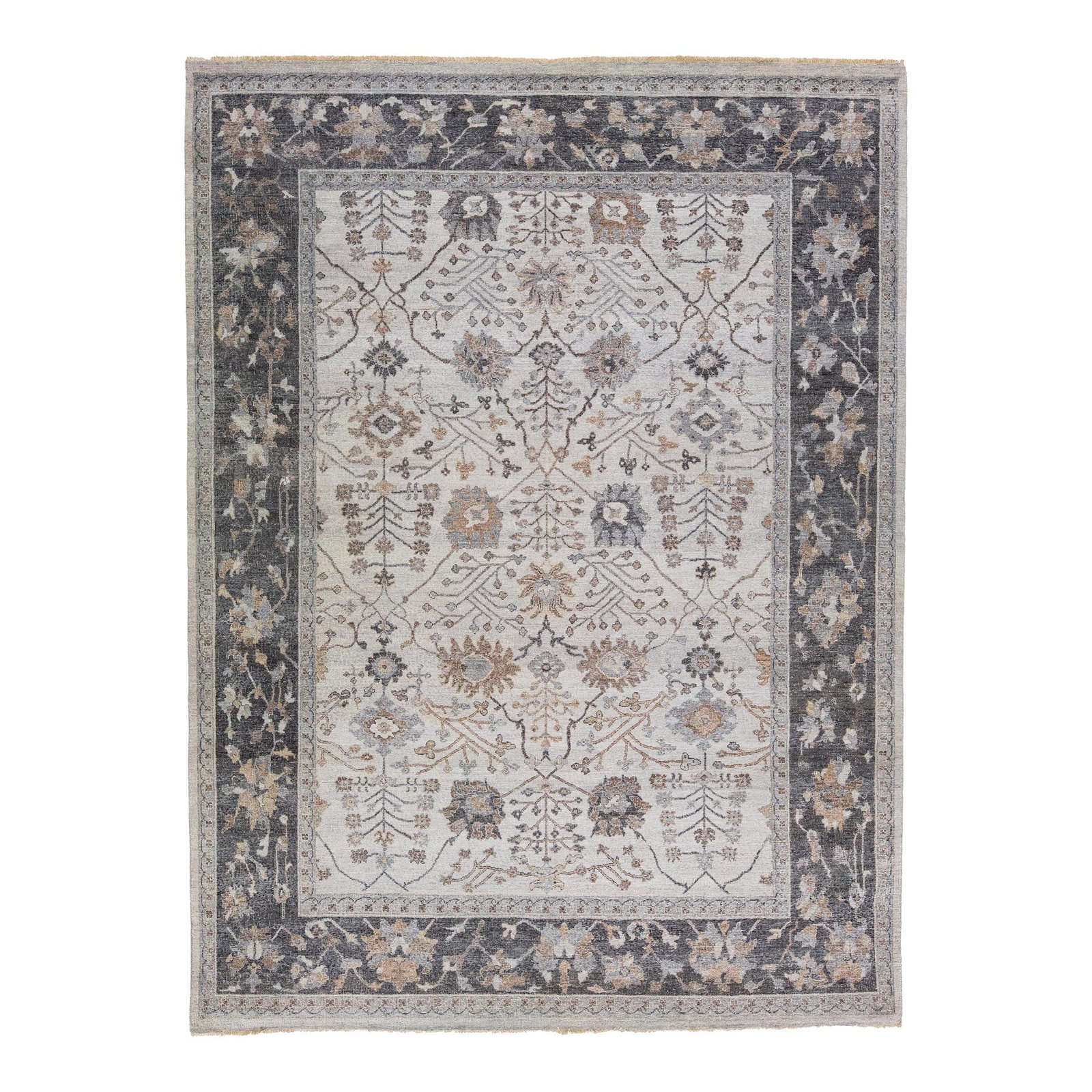 Artisan Handmade Floral Wool Rug 9' x 12'1" Gray: Artisan Handmade Floral Wool Rug 9' x 12'1" Gray Transform your living space with this exquisite handmade floral wool rug from Artisan Collection. This stunning rug showcases a unique antique aestheti