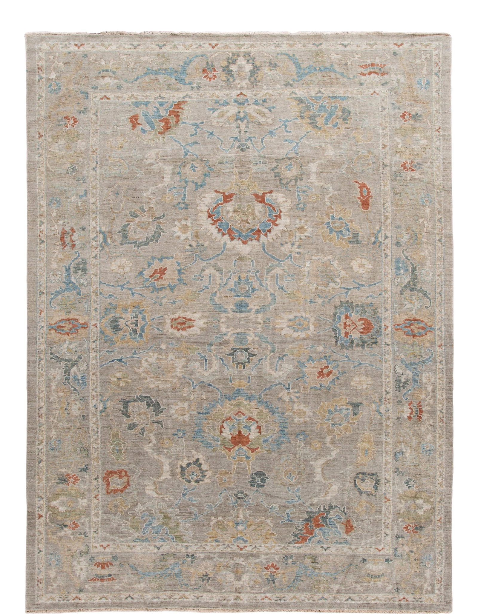 Elegant Gray Sultanabad Handmade Floral Wool Rug 8'6 x 11'5: Elegant Gray Sultanabad Handmade Floral Wool Rug 8'6 x 11'5 Enhance your living space with this exquisite Modern Gray Sultanabad Handmade Floral Wool Rug. Featuring a stunning gray field adorned with 