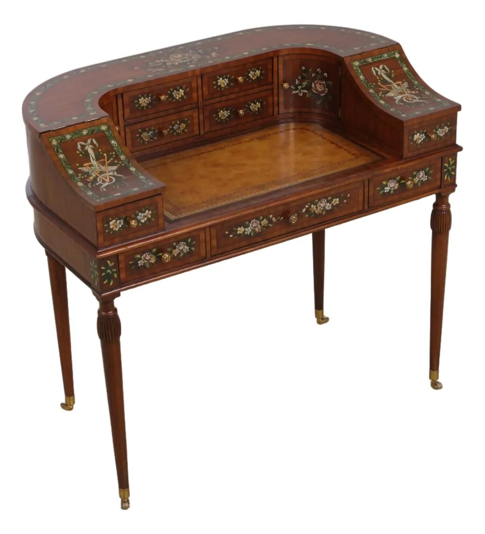 Mahogany Carlton House Desk Adams Style Paint Decorated (1 of 10)