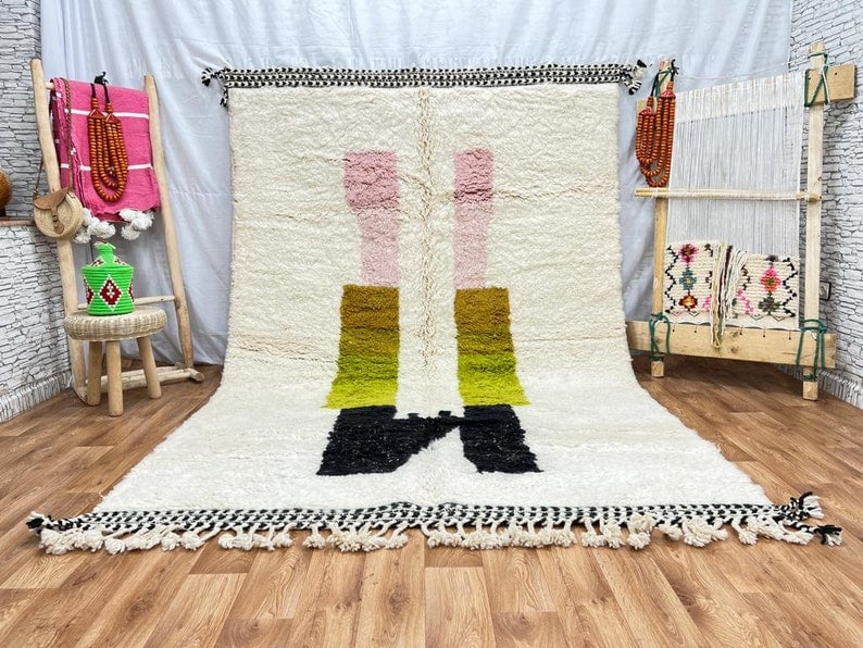 Artistic Handwoven Soft Rug 100% Local Wool Morocco 8x5 Feet: Artistic Handwoven Soft Rug 100% Local Wool Morocco 8x5 Feet Enhance your living space with this Artistic Authentic Soft Rug, handwoven in the Atlas Mountains by skilled local Berber women weavers. Cr