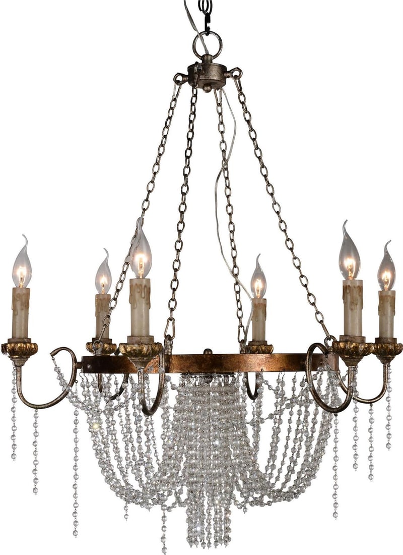 Terracotta Rococo Bowl Chandelier with Crystals 6-Light UL-Listed (1 of 1)