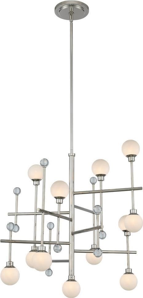 Kalco Mercer Collection Mid-Century Crystal Bowl Chandelier 12-Light Polished Nickel: Kalco Mercer Collection Mid-Century Crystal Bowl Chandelier 12-Light Polished Nickel Illuminate your space with the stunning Mid-Century Crystal Chandelier from the Mercer Collection. Designed to blen