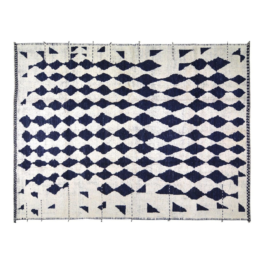 Alabaster Wool Area Rug Hand Knotted Moroccan Design 10'7" x 14'4": Alabaster Wool Area Rug Hand Knotted Moroccan Design 10'7" x 14'4" This Moroccan hand-knotted wool rug showcases traditional craftsmanship combined with a modern design sensibility. The rug's soft woo