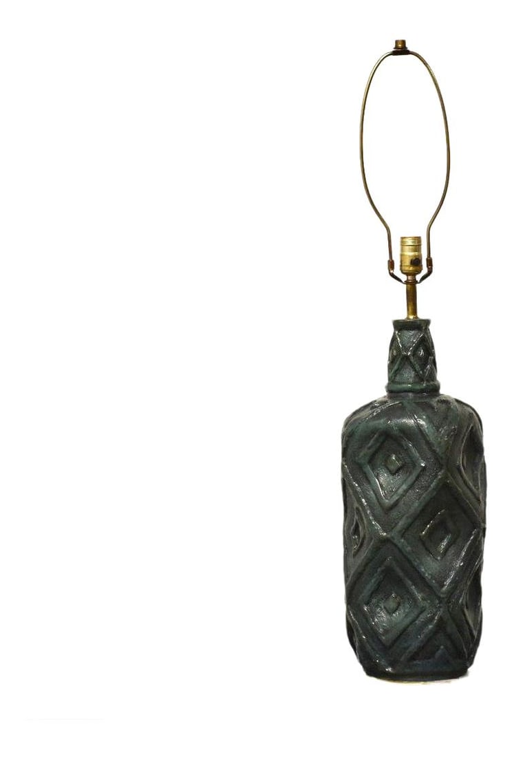 Mid Century Modern Deep Blue Green Table Lamp with Brass Base (1 of 6)