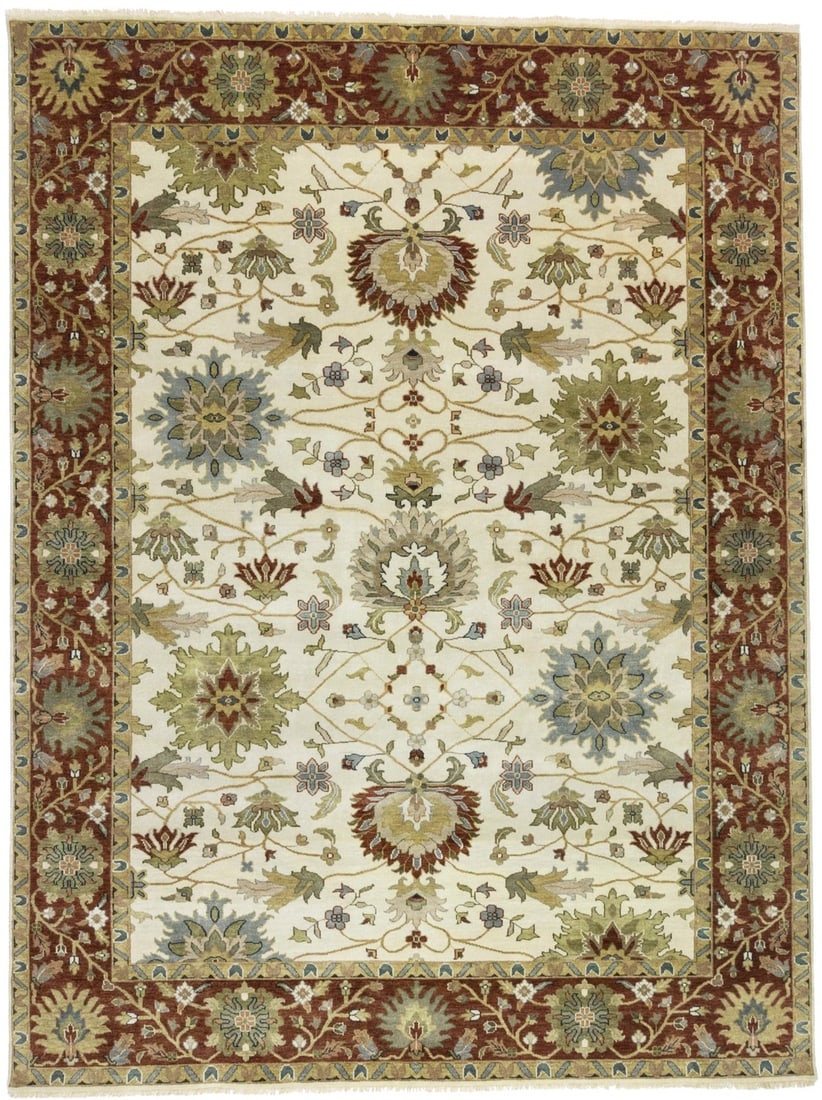 Floral Hand-Knotted Wool Rug 9x12 Modern Peshawar Design (1 of 18)