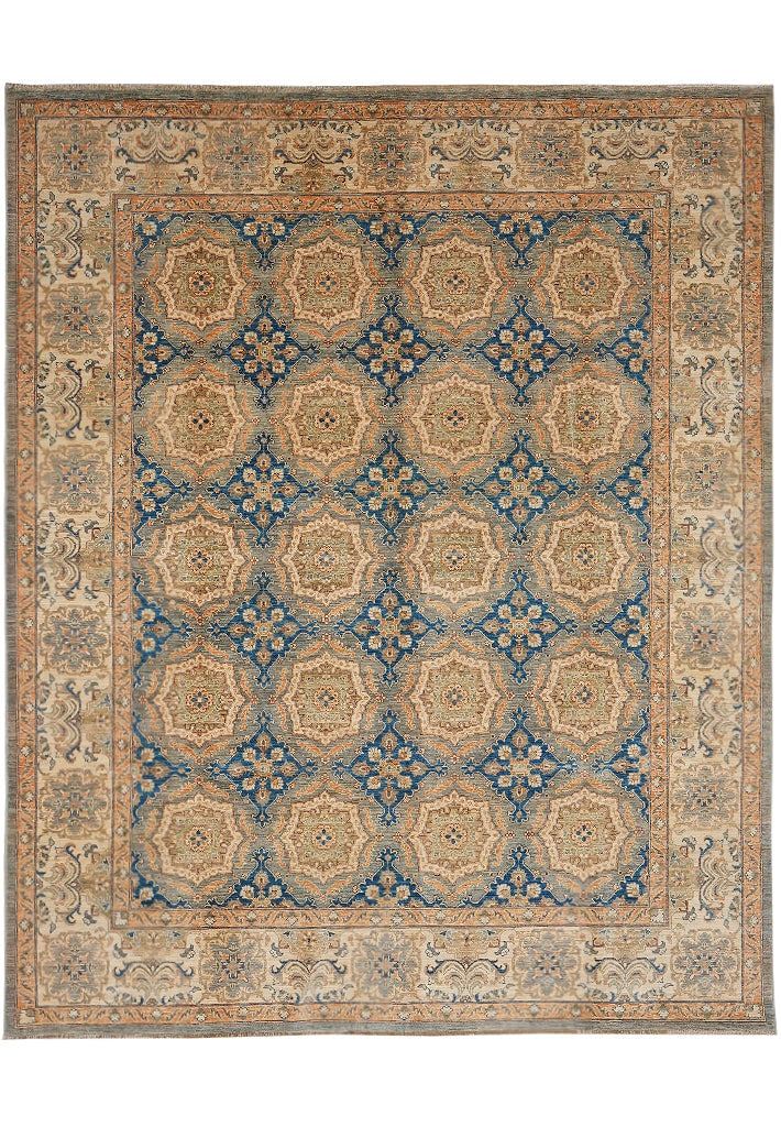 Zigler Chobi Peshawar Rug 96 x 114 in Hand-Knotted Wool Blue Pakistan: Zigler Chobi Peshawar Rug 96 x 114 in Hand-Knotted Wool Blue Pakistan Free continental US Shipping This fine quality Zigler Chobi Peshawar rug is hand-knotted from natural wool and features a soft blu