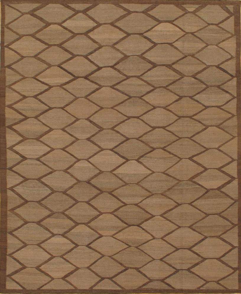 Hand-Knotted Kilim Wool Rug 6'7 x 8'3 Brown: Hand-Knotted Kilim Wool Rug 6'7 x 8'3 Brown Enhance your living space with this exquisite 21st Century Kilim Wool Rug. This hand-knotted rug features a captivating allover design, making it a stunning